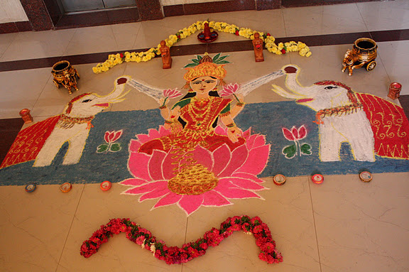 Goddess Laxmi Beautiful Diwali Rangoli Design