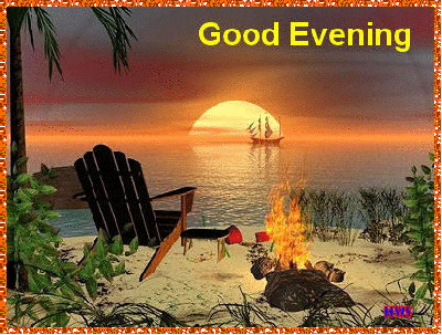 Good Evening Bonfire On Sea Side Glitter Border Picture