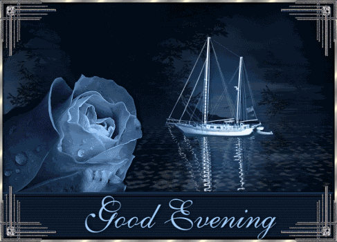 Good Evening Rose Flower And Ship In Water Animated Picture
