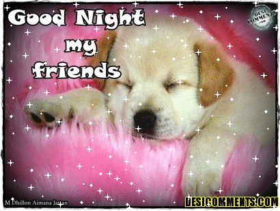 Good Night My Friends Sleeping Puppy Glitter Image