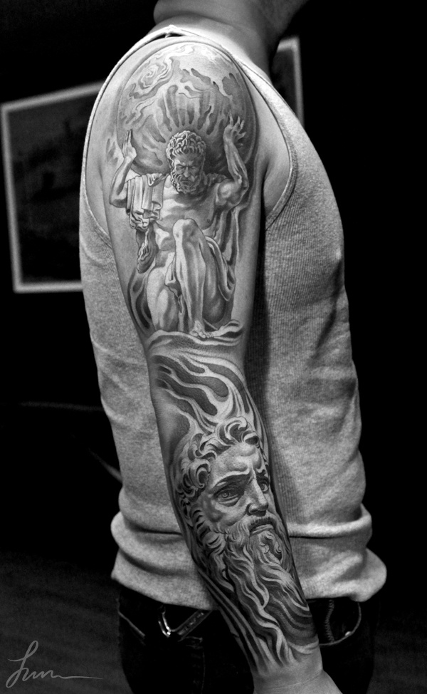 Greek Gods Statue Tattoo on Full Sleeve