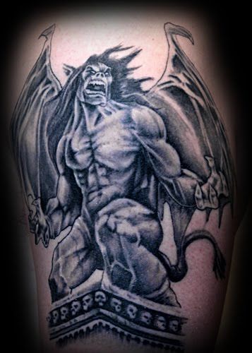 Grey Ink Devil Gargoyle Tattoo Design Idea