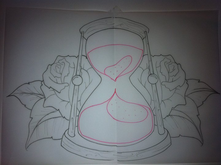Hourglass With Roses Tattoo Stencil By Matt Boudrie