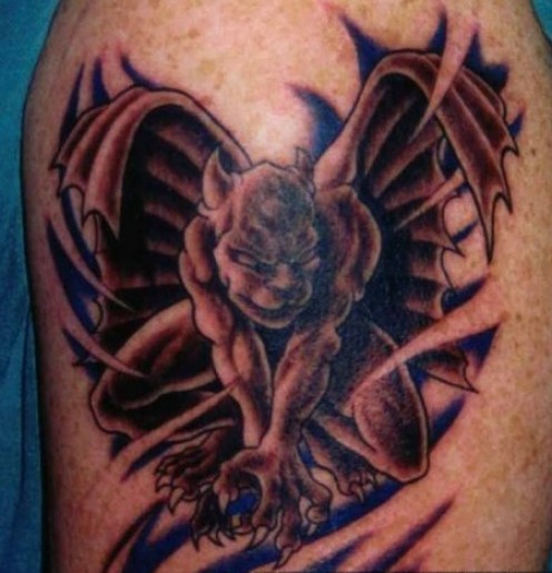 Incredible Gargoyle Tattoo On Left Shoulder
