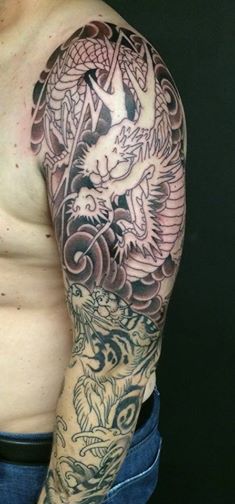 Japanese Dragon Tattoo On Left Sleeve by Chris Garver