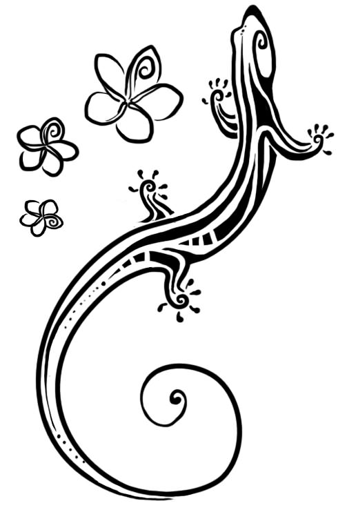 Lizard with flowers tattoo clip-art
