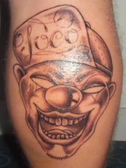 Loco Gangster Clown Tattoo On Leg Calf