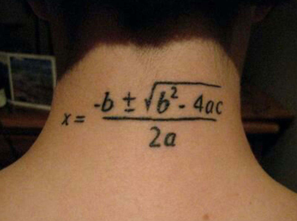 Math Formula Lettering Tattoo On Back Neck