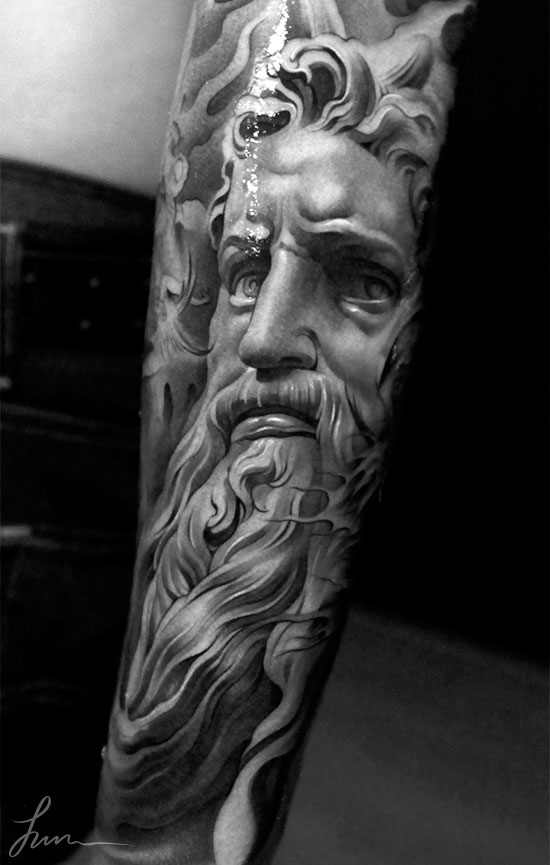 Michelangelo - The Moses Statue Tattoo On Forearm By Jun Cha
