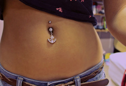 Navel Piercing With Beautiful Anchor Ring