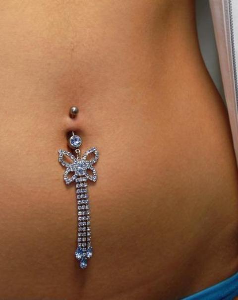 Navel Piercing With Butterfly Navel Ring