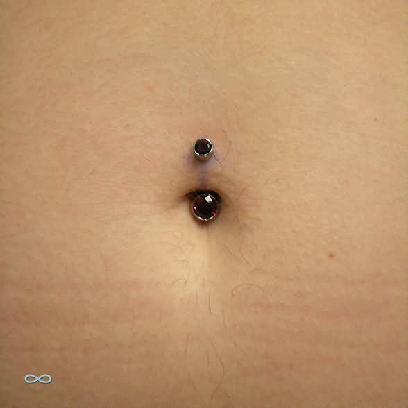 Navel Piercing With Red Jewel Stud