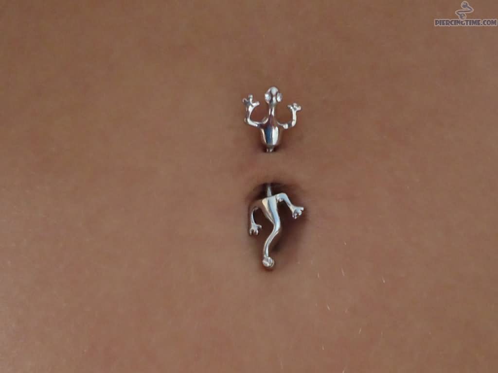 Navel Piercing With Silver Lizard Stud