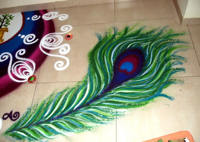 Peacock Feather Rangoli Design Idea For Diwali