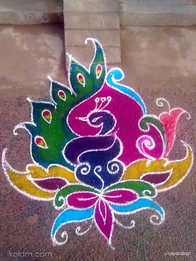 Peacock Free Hand Rangoli Design Idea For Diwali