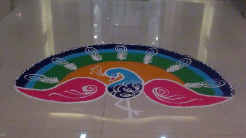 Peacock Rangoli Design Decoration For Office On Diwali