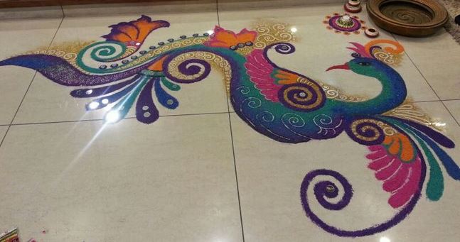 Peacock Rangoli Design For Diwali