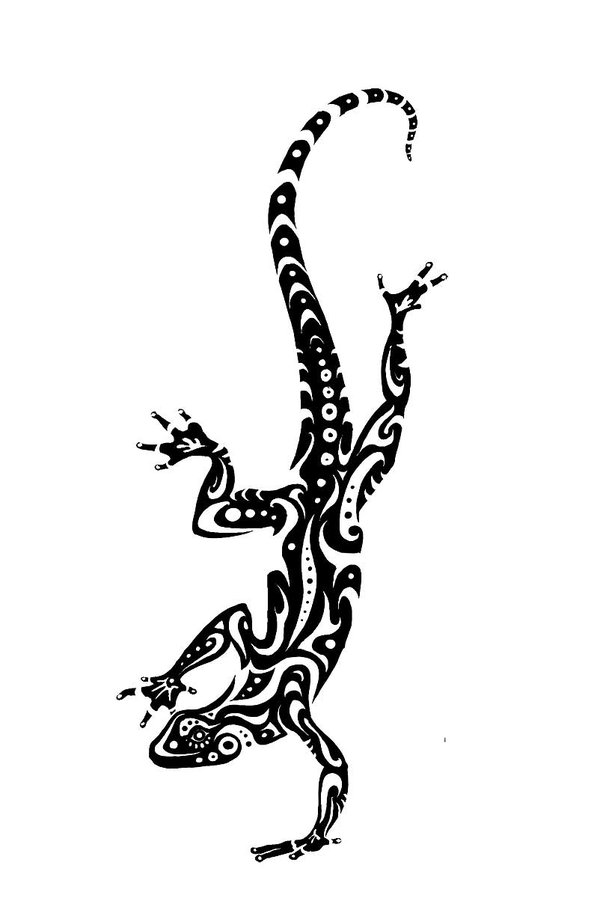 Polynesian tribal lizard tattoo Stencil