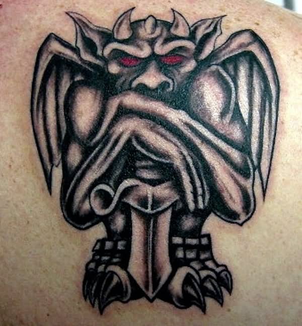 Red Eyes Grey Gargoyle Tattoo Image
