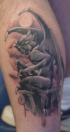 Stone Gargoyle Tattoo On Leg