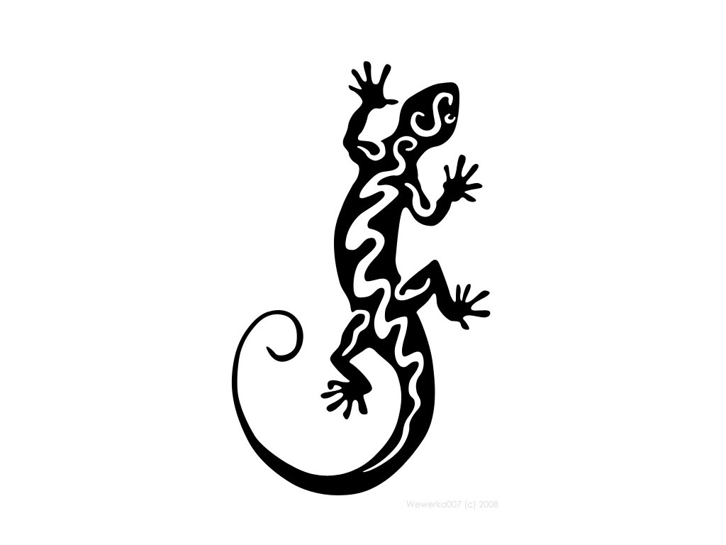 Tribal walking gecko tattoo design