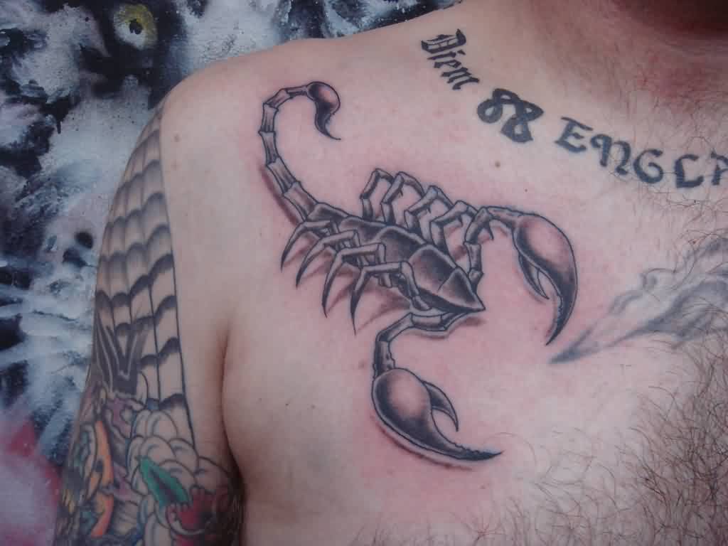 Unique Scorpion Tattoo On Collarbone For Men