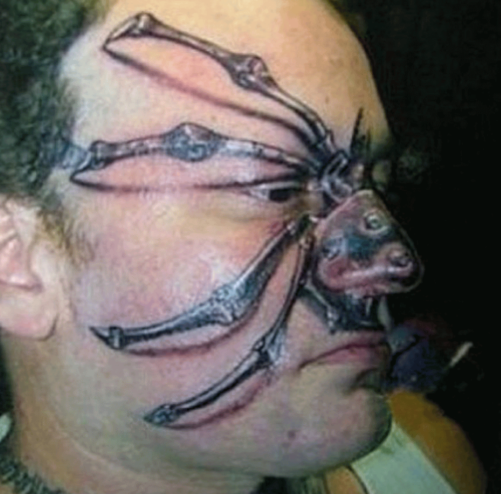 Watercolor 3D Spider Tattoo On Man Face