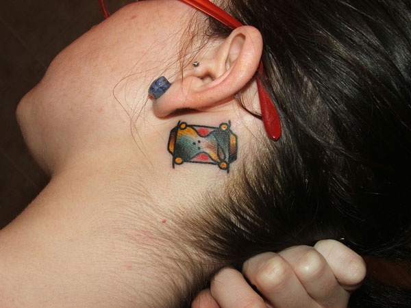 Watercolor Hourglass Tattoo On Behind The Ear