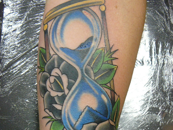 Watercolor Hourglass Tattoo With Rose