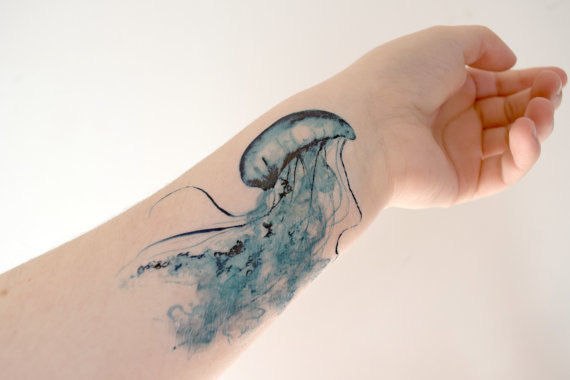 Watercolor Ocean Jelly Fish Tattoo On Wrist