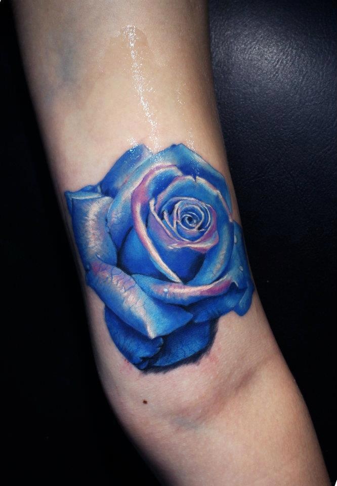 3D Blue Rose Tattoo On Arm