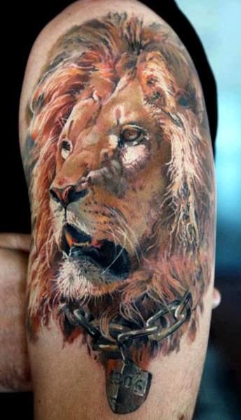 3D Lion Tattoo On Half Sleeve
