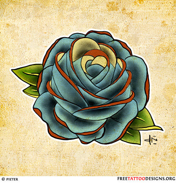 Amazing Blue Rose Tattoo Design