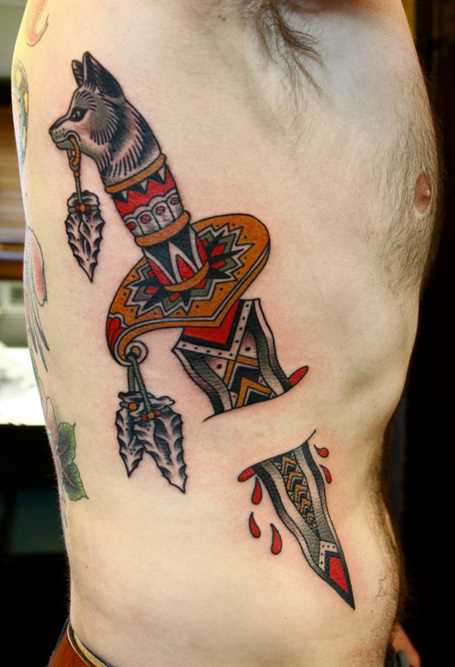Amazing Colorful Dagger Tattoo On Side Rib
