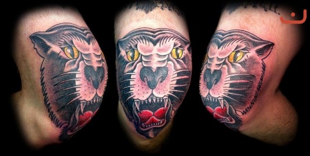 Amazing Panther Head Tattoo On Knee
