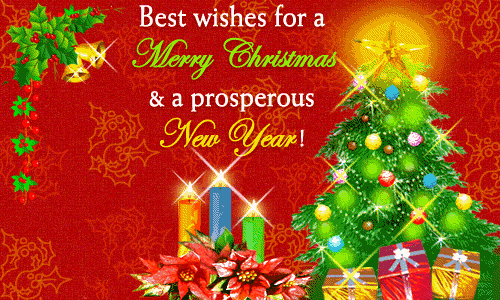 Best Wishes For A Merry Christmas & A Prosperous New Year Twinkling Christmas Tree Glitter