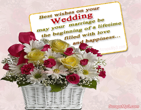 Best Wishes On Your Wedding Flowers In Basket Glitter