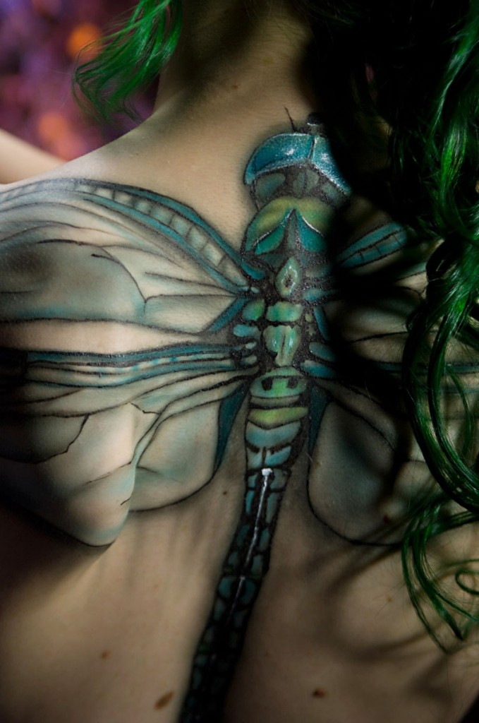 Black And Blue Dragonfly Tattoo On Full Back By Lisa Berczel