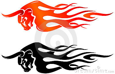 Black And Red Two Bulls Tattoo Design
