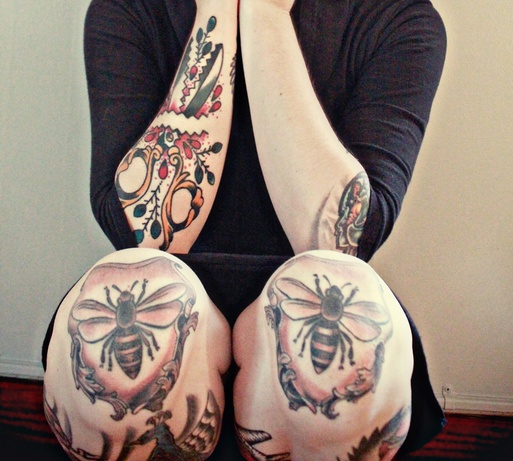 Black Bee Tattoo On Both Knees