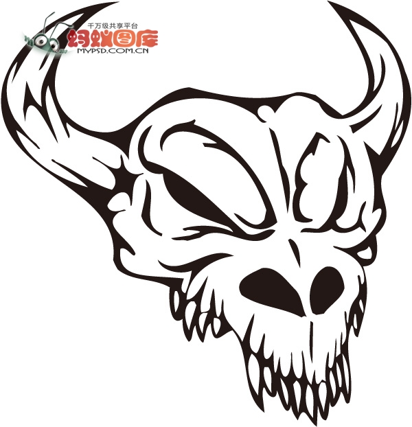 Black Bull Skull Tattoo Stencil