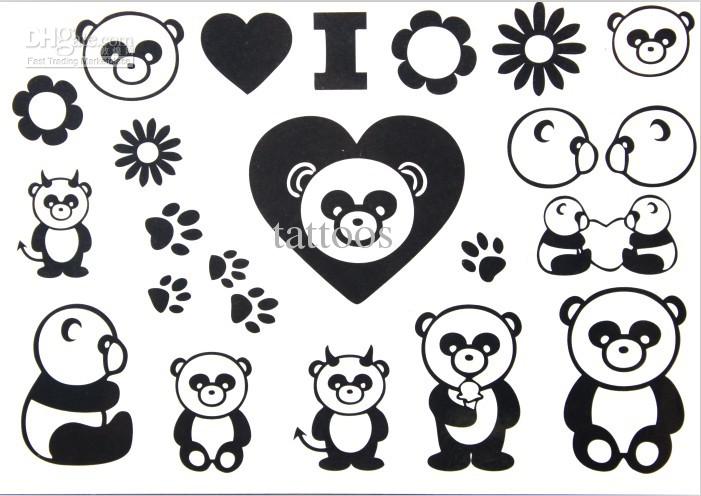 Black Cute Panda Cubs Tattoo Flash