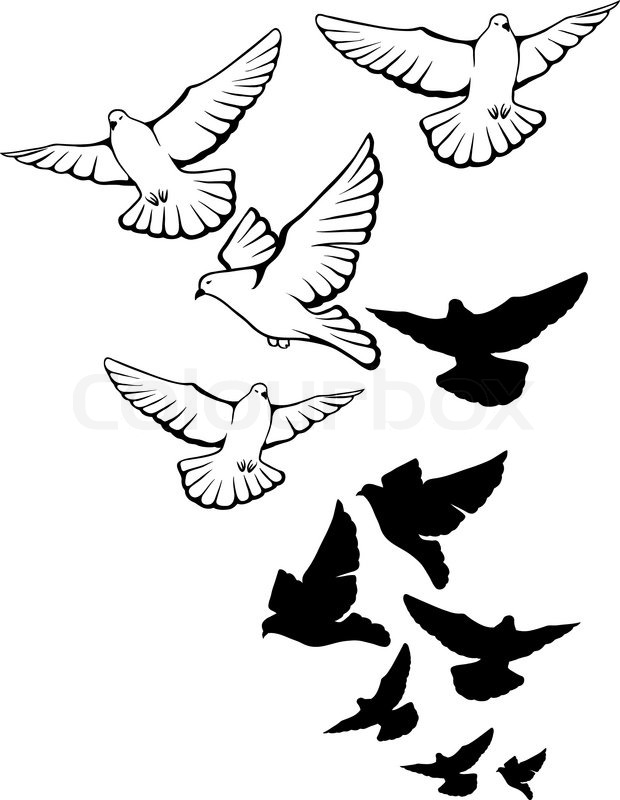 Black Flying Doves Tattoo Design