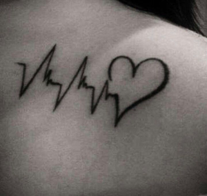 Black Heart With Heartbeat Tattoo On Front Shoulder