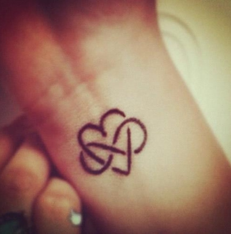 Black Heart With Infinity Tattoo On Wrist
