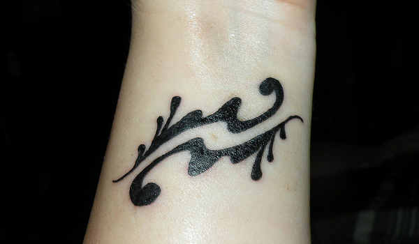 Black Ink Aquarius Tattoo On Wrist For Girls