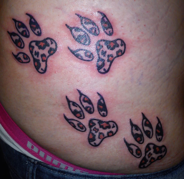 Black Leopard Paw Print Tattoo On Stomach