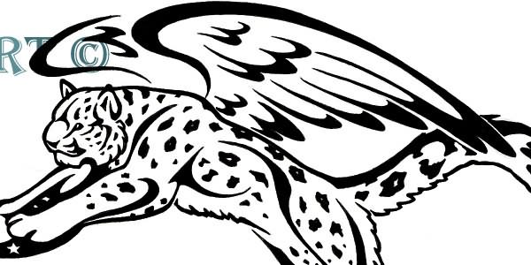 Black Leopard With Wings Tattoo Stencil