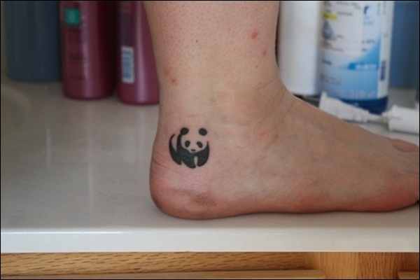Black Little Panda Tattoo On Ankle