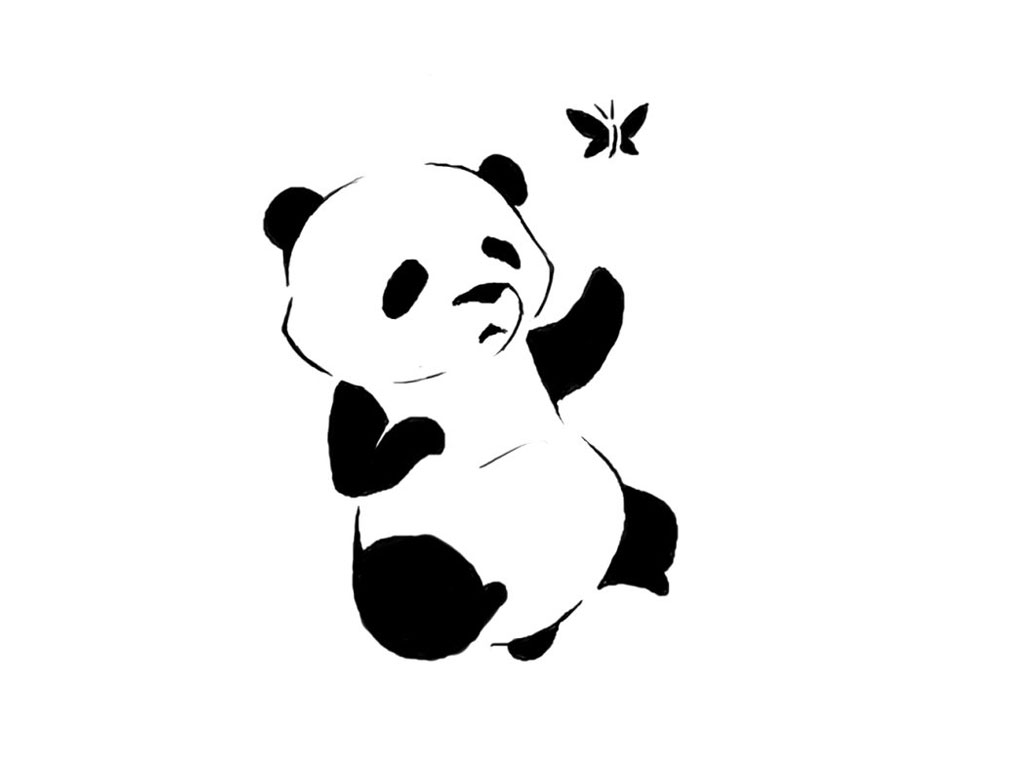 Black Panda Cub With Butterfly Tattoo Stencil By Sam Luu